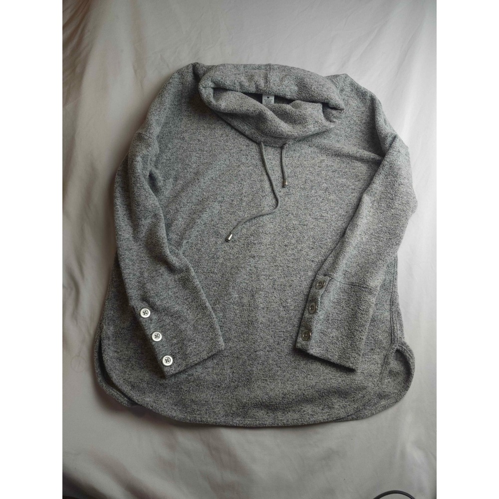 Ruby Rd Heather Grey Cowl Neck Drawstring Sweater Button Cuff Marl Medium